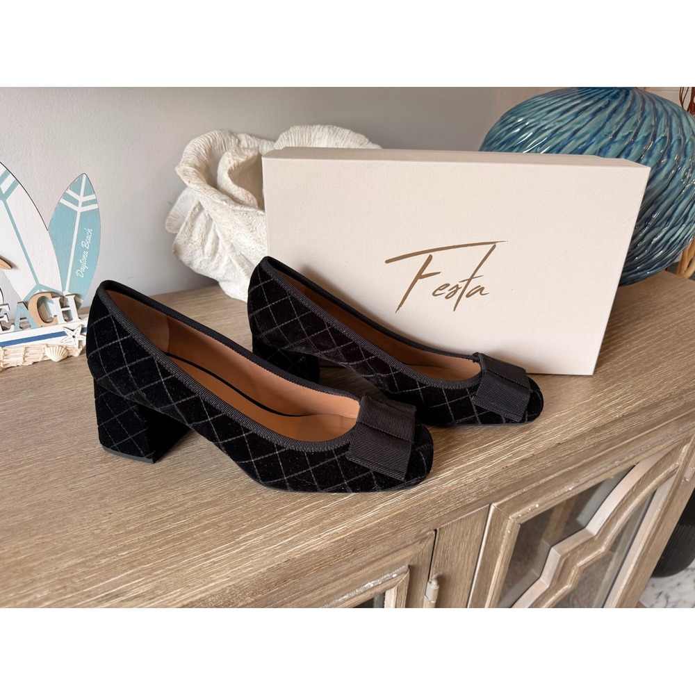 Roberto Festa Ery Pumps Women Black Quilted Velvet 39.5